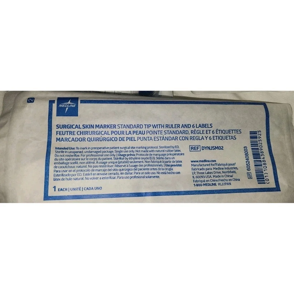 Medline Surgical Tattoo Skin Marker 6 Sealed Wrapped + Ruler Labels 6 Sterile